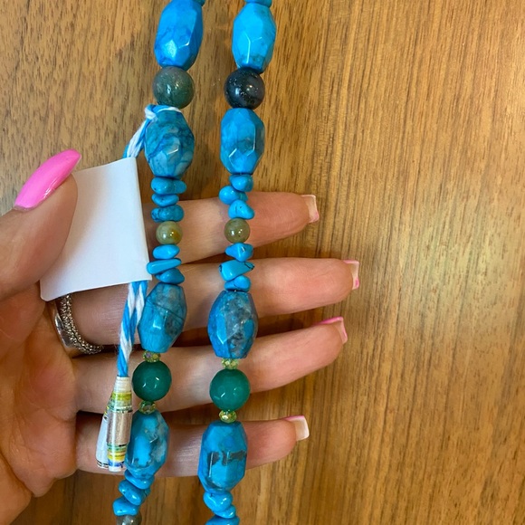 New Natural Turquoise, Pure Gold, & Jade Handmade Necklace Blue Gold Green NWT - Picture 9 of 15